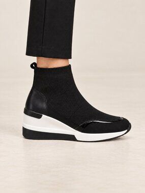 French Connection Starr Black Knit Sock Wedge Sneaker Boots Women 11 NIB